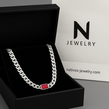 999 Silver Cuban Chain with Ruby Pendant – 8mm
